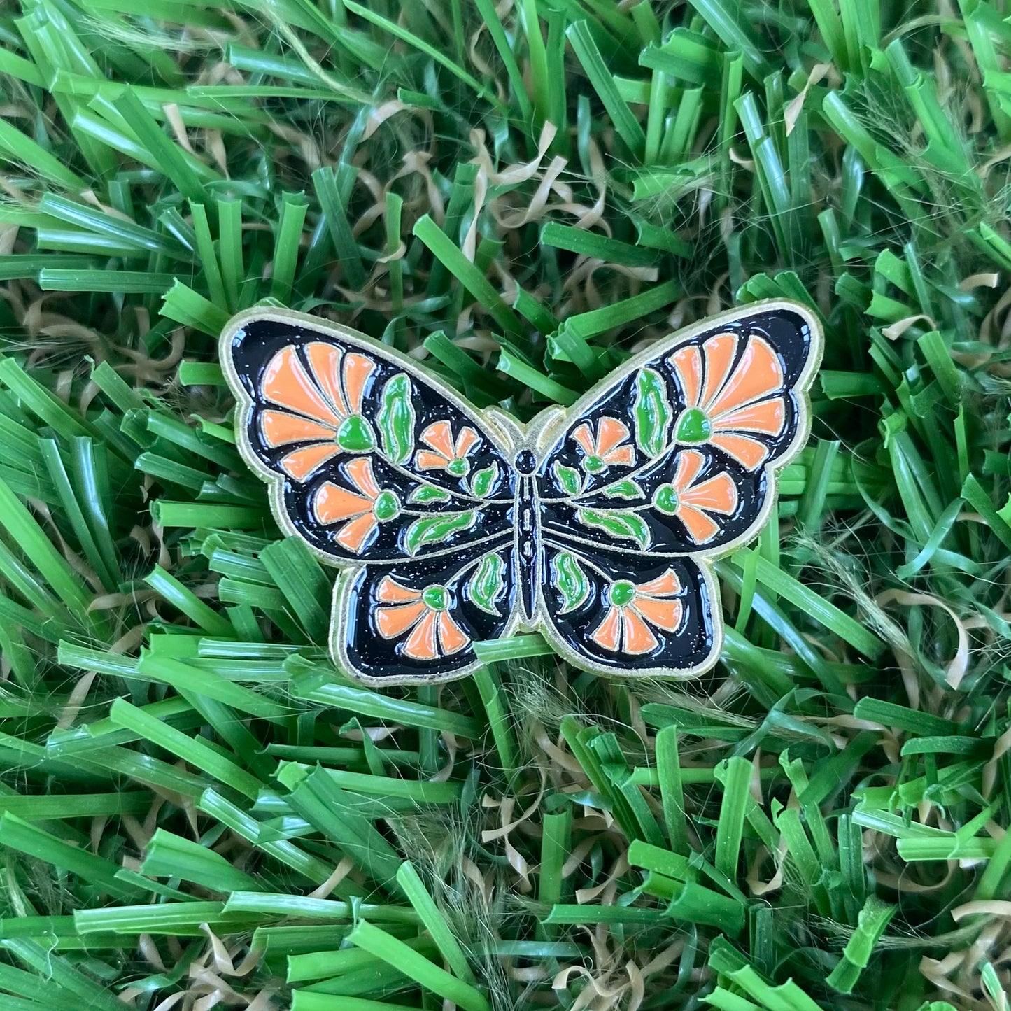 Orange Flower Butterfly Needle Minder